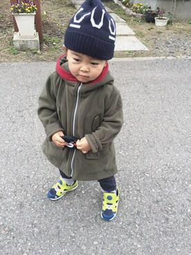 「UU（ユニクロ　アンダーカバー）のアイテム（帽子）」を使った、KNJさん（キッズ・100cm）の春コーディネート