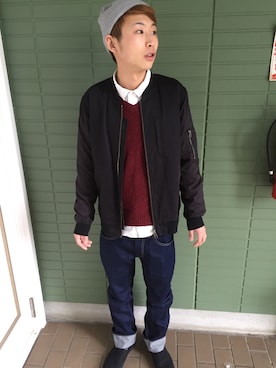 「LOWRYS FARM（ローリーズファーム）のアイテム（スタジャン）」を使った、かっちゃん。さん（メンズ・167cm）の冬コーディネート