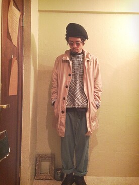 「CA4LA（カシラ）のアイテム（ハンチング/ベレー帽、ブラック系）」を使った、愛植え男さん（メンズ・172cm）の春コーディネート