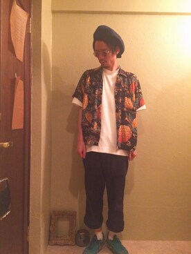 「古着のアイテム（シャツ/ブラウス、ブラック系）」を使った、愛植え男さん（メンズ・172cm）の夏コーディネート