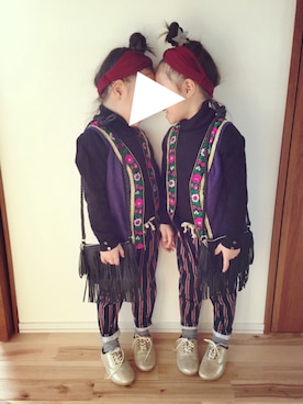 「アイテム（ベスト、パープル系）」を使った、kiki❁︎さん（キッズ・100cm）の冬コーディネート