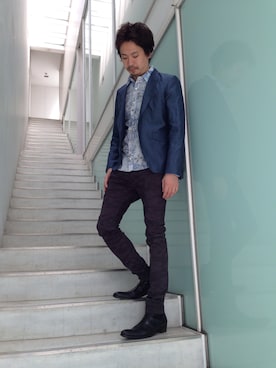 「スキニー」｜「アイテム（セットアップ）」を使った、OMIさん（メンズ・180cm）の春コーディネート