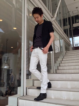 「スタッズベルト」｜「アイテム（ブーツ）」を使った、OMIさん（メンズ・180cm）の夏コーディネート