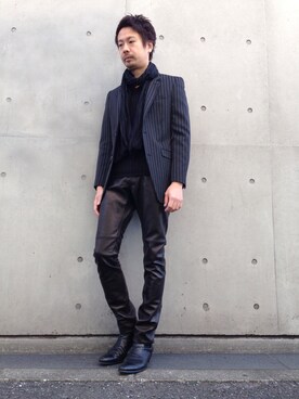 「ストライプジャケット」｜OMIさん（メンズ・180cm）の冬コーディネート