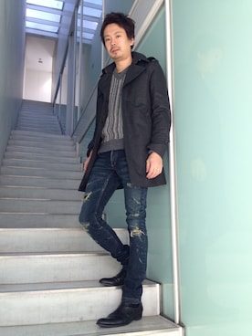「5351 POUR LES HOMMES（ゴーサンゴーイチプールオム）のアイテム（トレンチコート）」を使った、OMIさん（メンズ・180cm）の冬コーディネート