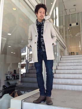 「迷彩柄」｜「アイテム（その他アウター）」を使った、OMIさん（メンズ・180cm）の冬コーディネート