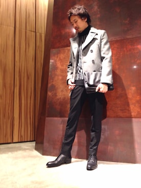 「リラックススタイル」｜「アイテム（ピーコート）」を使った、OMIさん（メンズ・180cm）の冬コーディネート