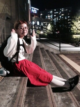 「w closet（ダブルクローゼット）のアイテム（シャツ/ブラウス、ホワイト系）」を使った、エリカエルさん（レディース・152cm）の秋コーディネート
