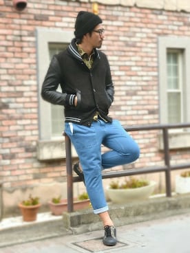 「The DUFFER of ST.GEORGE（ザダファーオブセントジョージ）のアイテム（スタジャン）」を使った、JEEさん（メンズ・182cm）の秋コーディネート