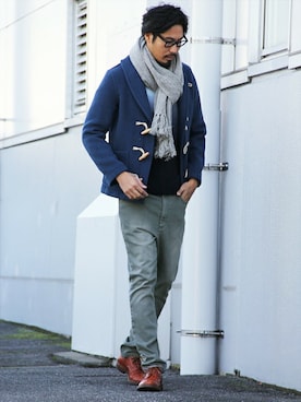 「The DUFFER of ST.GEORGE（ザダファーオブセントジョージ）のアイテム（ダッフルコート）」を使った、JEEさん（メンズ・182cm）の冬コーディネート