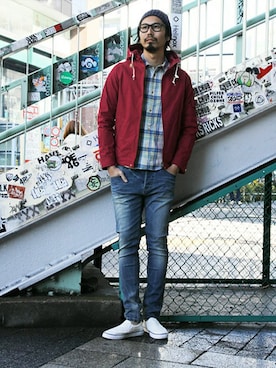 「The DUFFER of ST.GEORGE（ザダファーオブセントジョージ）のアイテム（ブルゾン）」を使った、JEEさん（メンズ・182cm）の春コーディネート