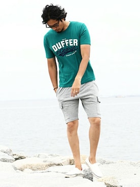 「アイテム（カーゴパンツ、グレー系）」を使った、JEEさん（メンズ・182cm）の夏コーディネート