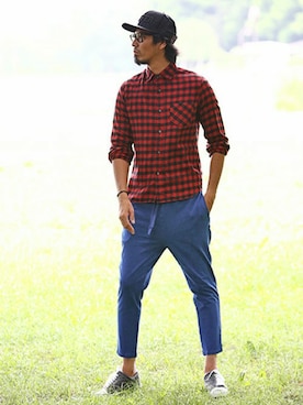 「The DUFFER of ST.GEORGE（ザダファーオブセントジョージ）のアイテム（キャップ）」を使った、JEEさん（メンズ・182cm）の秋コーディネート