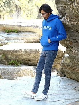 「The DUFFER of ST.GEORGE（ザダファーオブセントジョージ）のアイテム（シューズ）」を使った、JEEさん（メンズ・182cm）の冬コーディネート