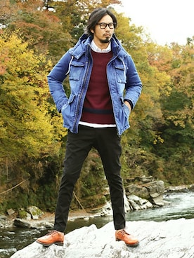 「The DUFFER of ST.GEORGE（ザダファーオブセントジョージ）のアイテム（ダウンジャケット/コート）」を使った、JEEさん（メンズ・182cm）の秋コーディネート