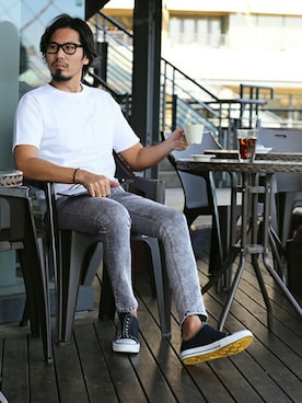 「The DUFFER of ST.GEORGE（ザダファーオブセントジョージ）のアイテム（シューズ）」を使った、JEEさん（メンズ・182cm）の春コーディネート