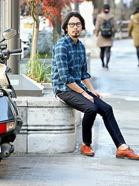 「アイテム（ドレスシューズ、ブラウン系）」を使った、JEEさん（メンズ・182cm）の春コーディネート