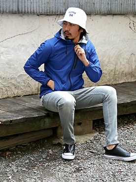 「The DUFFER of ST.GEORGE（ザダファーオブセントジョージ）のアイテム（ナイロンジャケット）」を使った、JEEさん（メンズ・182cm）の春コーディネート