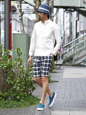 「The DUFFER of ST.GEORGE（ザダファーオブセントジョージ）のアイテム（帽子）」を使った、JEEさん（メンズ・182cm）の夏コーディネート