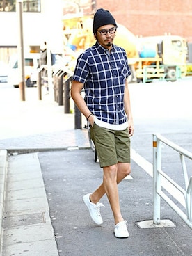 「The DUFFER of ST.GEORGE（ザダファーオブセントジョージ）の"D" WAPEEN KNIT CAP：ワッペンニットキャップ（ニットキャップ/ビーニー）」を使った、JEEさん（メンズ・182cm）の春コーディネート