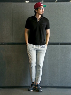 「The DUFFER of ST.GEORGE（ザダファーオブセントジョージ）のアイテム（帽子）」を使った、JEEさん（メンズ・182cm）の春コーディネート