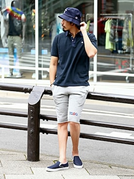 「アイテム（ポロシャツ）」を使った、JEEさん（メンズ・182cm）の春コーディネート