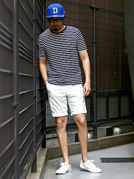 「The DUFFER of ST.GEORGE（ザダファーオブセントジョージ）のアイテム（キャップ）」を使った、JEEさん（メンズ・182cm）の夏コーディネート
