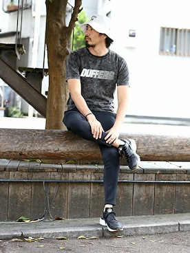 「The DUFFER of ST.GEORGE（ザダファーオブセントジョージ）のアイテム（帽子）」を使った、JEEさん（メンズ・182cm）の夏コーディネート