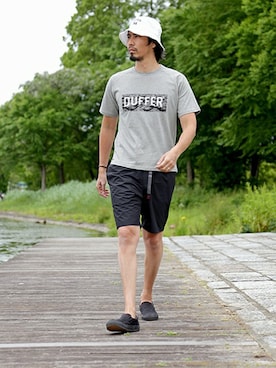 「The DUFFER of ST.GEORGE（ザダファーオブセントジョージ）のアイテム（帽子）」を使った、JEEさん（メンズ・182cm）の夏コーディネート