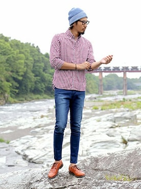 「The DUFFER of ST.GEORGE（ザダファーオブセントジョージ）のアイテム（帽子）」を使った、JEEさん（メンズ・182cm）の夏コーディネート