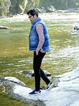 「アイテム（ダウンベスト）」を使った、JEEさん（メンズ・182cm）の秋コーディネート