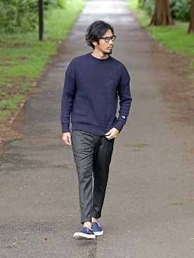 「アイテム（スウェット）」を使った、JEEさん（メンズ・182cm）の冬コーディネート