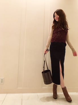 「アイテム（キャミソール、レッド系）」を使った、chiさん（レディース・165cm）の秋コーディネート