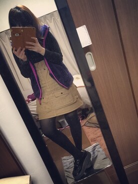 「アイテム（ベスト、パープル系）」を使った、きなこさん（レディース・157cm）の春コーディネート