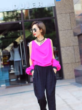 「アイテム（スウェット、ピンク系）」を使った、對兒®さん（レディース・165cm）の春コーディネート