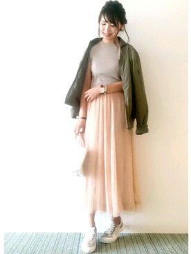 「しまむら（シマムラ）のアイテム（ミリタリージャケット）」を使った、𝓅𝑜𝒸𝑜さん（レディース・156cm）の秋コーディネート
