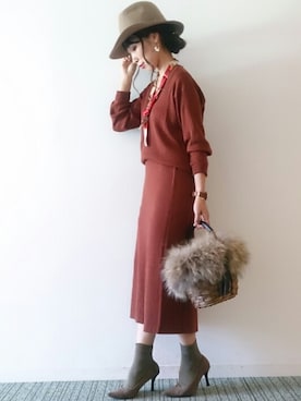 「BLISS POINT（ブリスポイント）のアイテム（帽子）」を使った、𝓅𝑜𝒸𝑜さん（レディース・156cm）の秋コーディネート