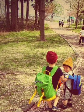 「DC（ディーシー）のアイテム（バッグ）」を使った、hokkoさん（キッズ・100cm）の春コーディネート