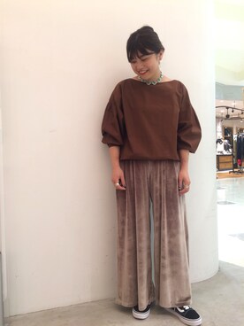「BEAUTY&YOUTH UNITED ARROWS（ビューティーアンドユースユナイテッドアローズ）のBY コットン 9分袖パフスリーブ ブラウス（シャツ/ブラウス、ブラウン系）」を使った、Asami Katsubeさん（レディース・160cm）の夏コーディネート