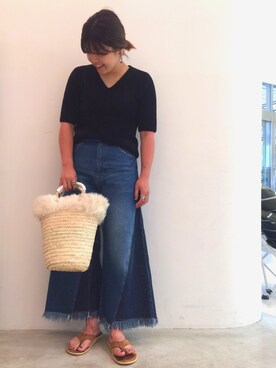 「BEAUTY&YOUTH UNITED ARROWS（ビューティーアンドユースユナイテッドアローズ）のアイテム（トップス、ブラック系）」を使った、Asami Katsubeさん（レディース・160cm）の夏コーディネート