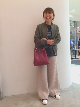 「BEAUTY&YOUTH UNITED ARROWS（ビューティーアンドユースユナイテッドアローズ）のBY∴ ラムレザーMA-1（その他アウター、グリーン系）」を使った、Asami Katsubeさん（レディース・160cm）の秋コーディネート