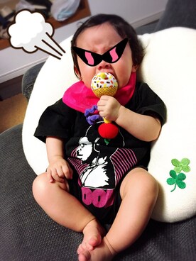 「アイテム（ロンパース、ブラック系）」を使った、😊MUUさん（キッズ・60cm）の春コーディネート