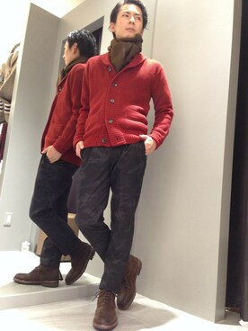 「ABAHOUSE（アバハウス）のｿﾌﾄｻｰﾓｽﾄﾚｯﾁ迷彩ｵｰﾊﾞｰﾌﾟﾘﾝﾄ（その他パンツ、グレー系）」を使った、Shuma Kiyomotoさん（メンズ・168cm）の秋コーディネート