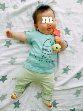 「アイテム（ママ＆ベビー、グリーン系）」を使った、mina☺︎さん（キッズ・70cm）の夏コーディネート