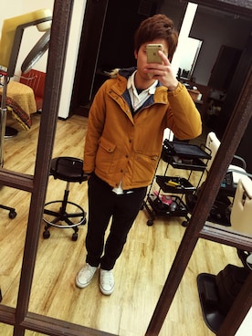 「激安コーデ」｜「アイテム（スラックス）」を使った、つしこさん（メンズ・173cm）の冬コーディネート
