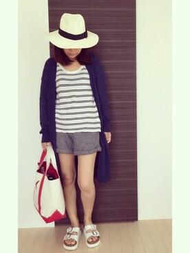 「Ray BEAMS（レイビームス）のRay BEAMS / 中折れ HAT（ハット）」を使った、MAONOさん（レディース・156cm）の夏コーディネート