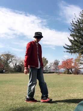 「Wrangler」｜「アイテム（ナイロンジャケット）」を使った、もとみつさん（メンズ・176cm）の秋コーディネート