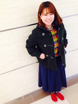 「ネルシャツ」｜「アイテム（ダッフルコート）」を使った、coen  Rie  nakamuraさん（レディース・153cm）の秋コーディネート