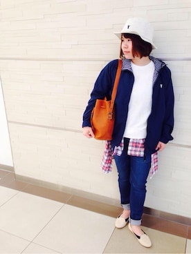 「coen」｜「アイテム（ナイロンジャケット）」を使った、coen  Rie  nakamuraさん（レディース・153cm）の春コーディネート