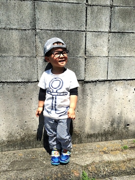 「RUGGEDWORKS（ラゲッドワークス）のアイテム（キャップ）」を使った、なつさん（キッズ・100cm）の春コーディネート